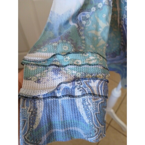 One World Womens Top Blouse Gray Blue Long Sleeve Scoop Neck Rhinestone Size 1X - Picture 5 of 15